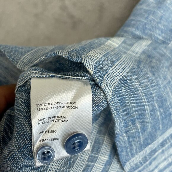 NEW Weatherproof Vintage Men's M Striped Linen Blend Short Sleeve Shirt Blue - Picture 2 of 7